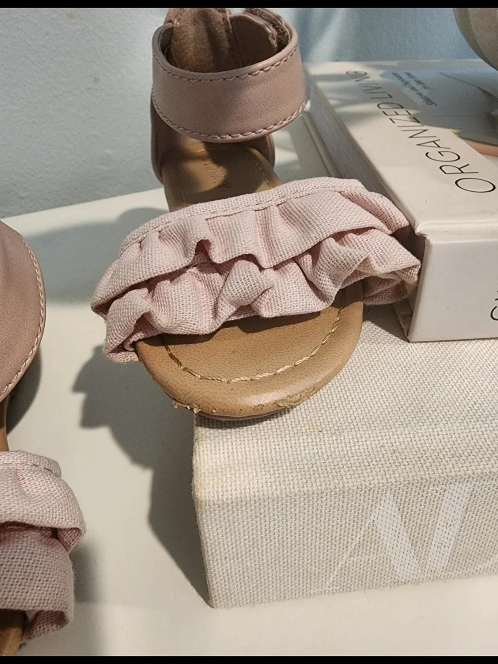 Old Navy Light Pink Ruffle Ankle-Strap Sandals